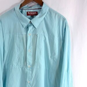 Simms Fishing Shirt Blue Long Sleeve Button Up Mesh Vented XXL